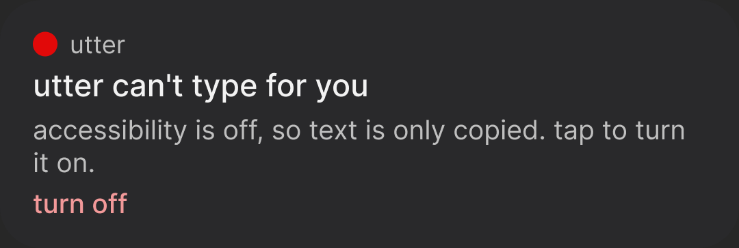 Ongoing notification: when it can't type for you