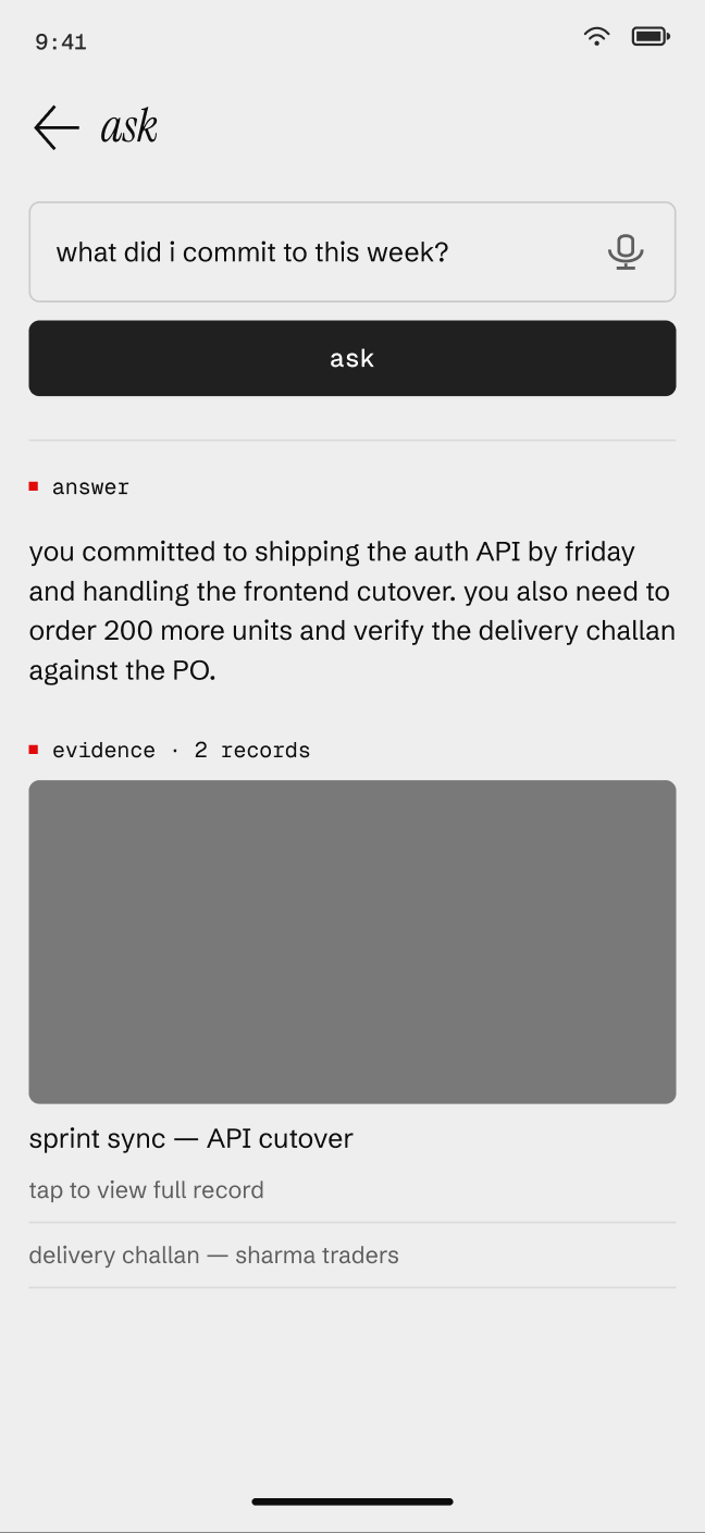 Smriti ask screen with answer and photo evidence