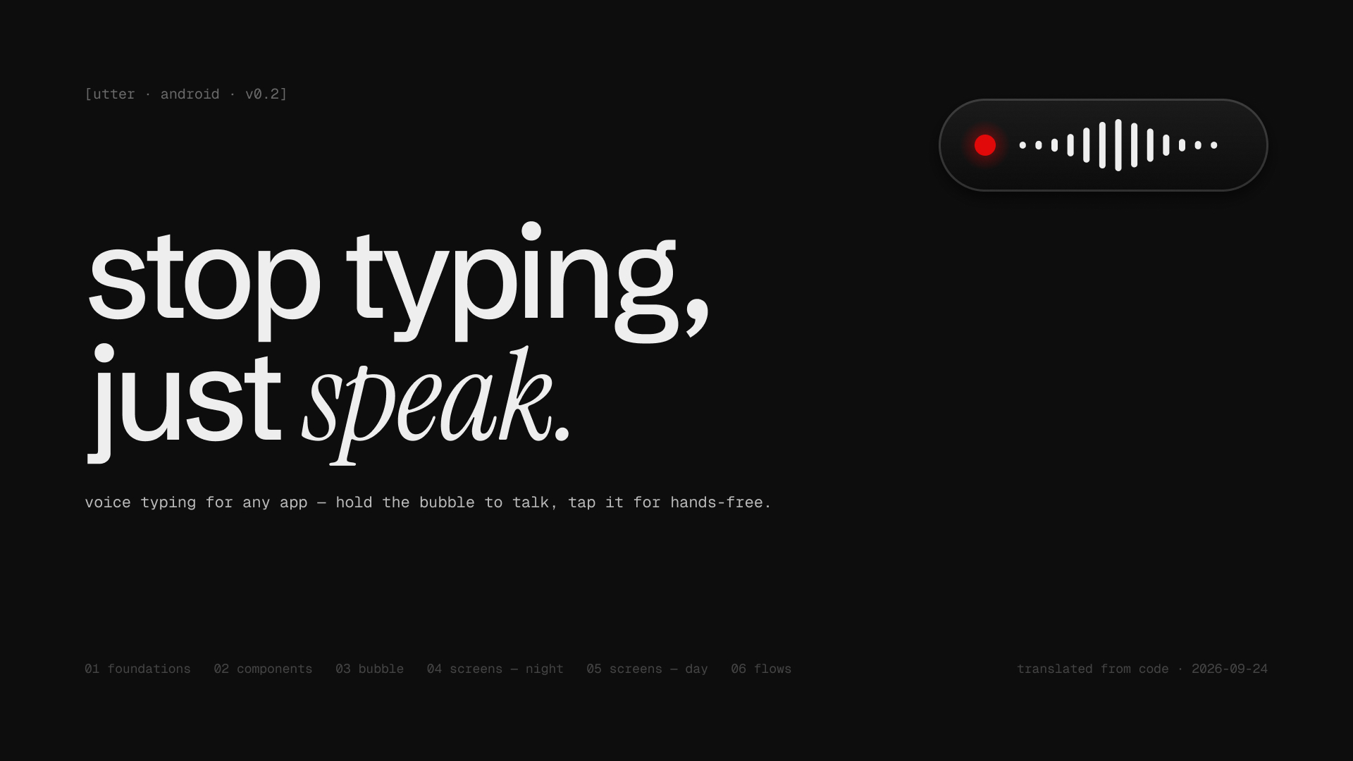 Utter design file cover: stop typing, just speak
